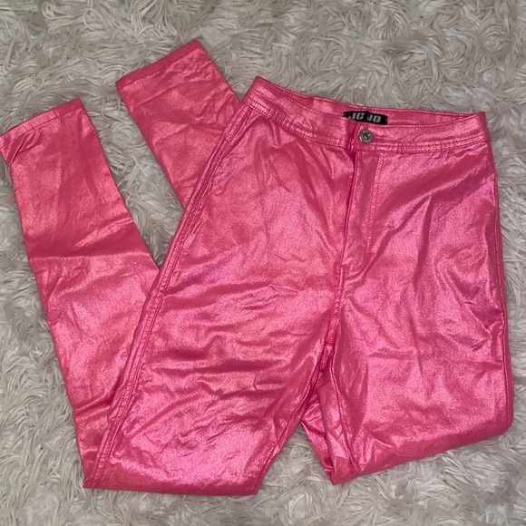 Hot Pink Shiny High Waisted Pants - Picture 1 of 5